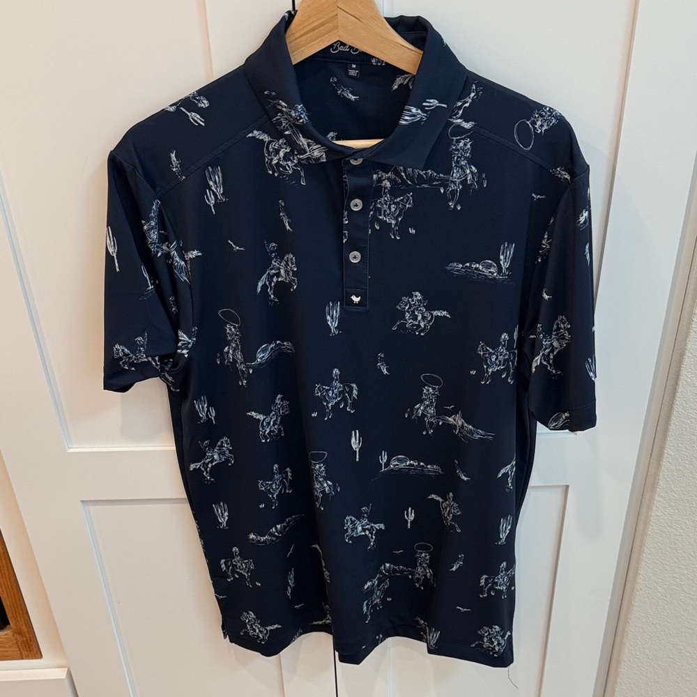 Bad Birdie Midnight Blue Polo with Cowboy/Western print